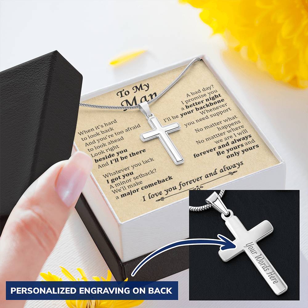 For Your Man - Look Ahead - Cross Customize Engraved Cross Necklace