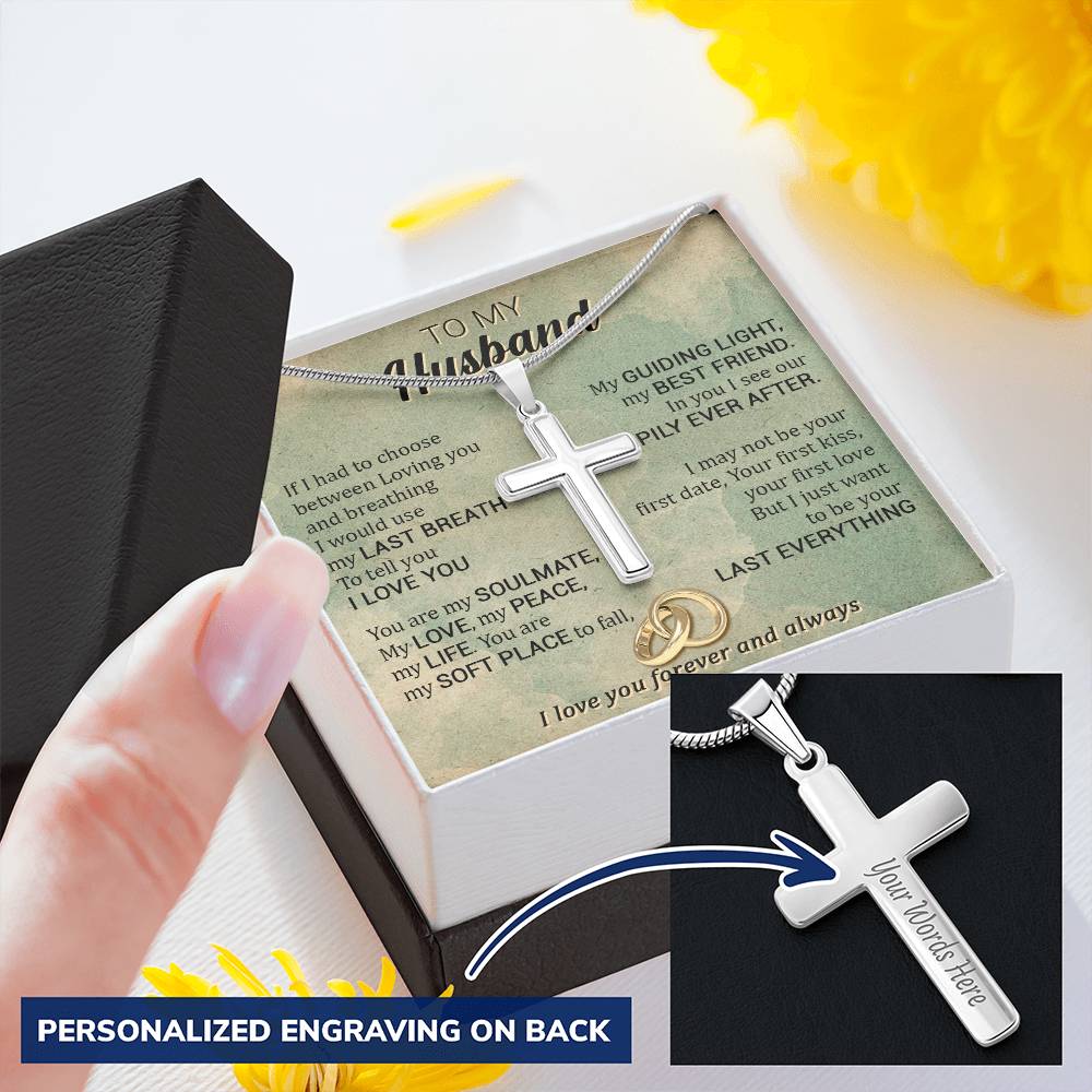 For Your Man - Use My Last Breath - Cross Customize Engraved Cross Necklace