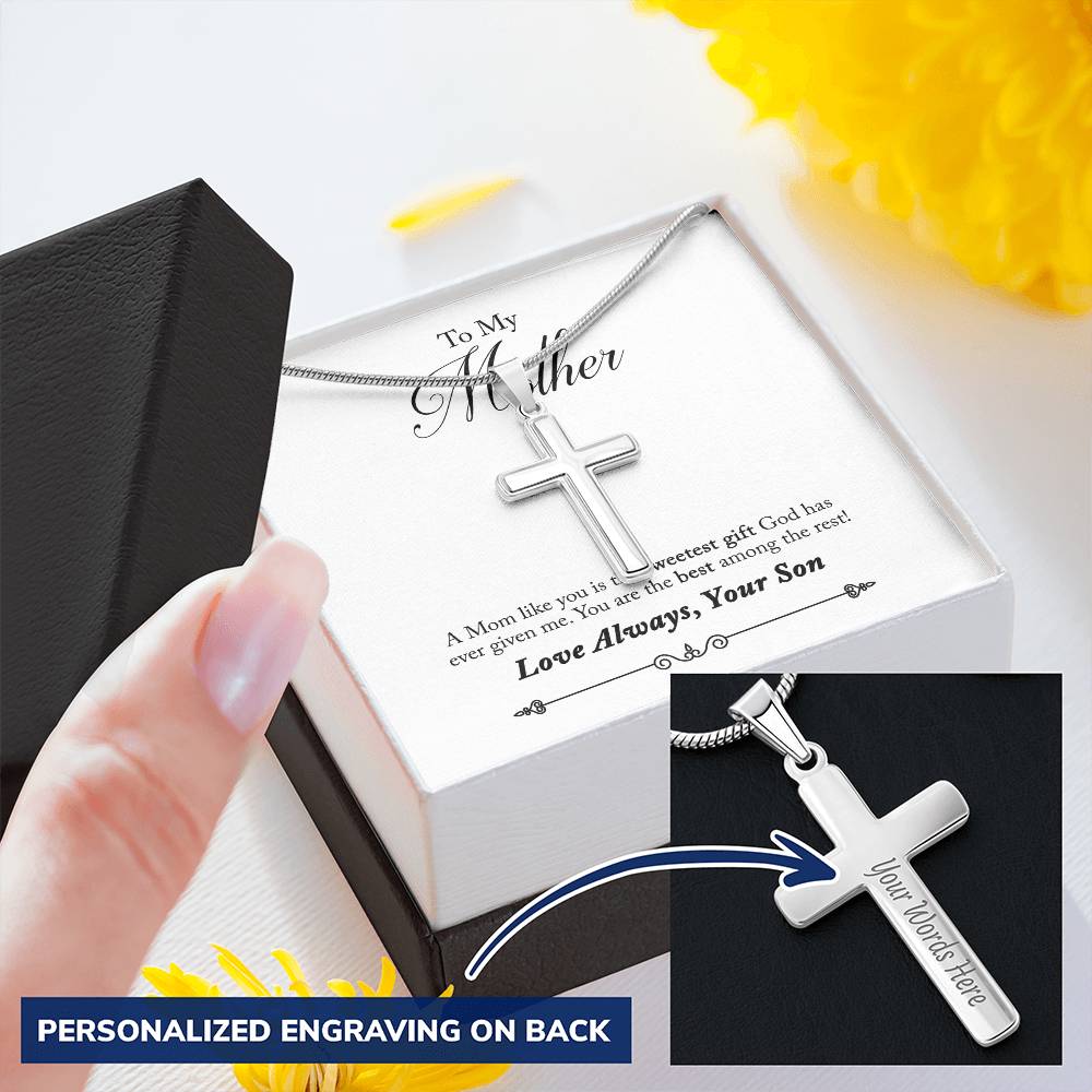 A Cross For My Mom From Your Loving Son Customize Engraved Cross Necklace