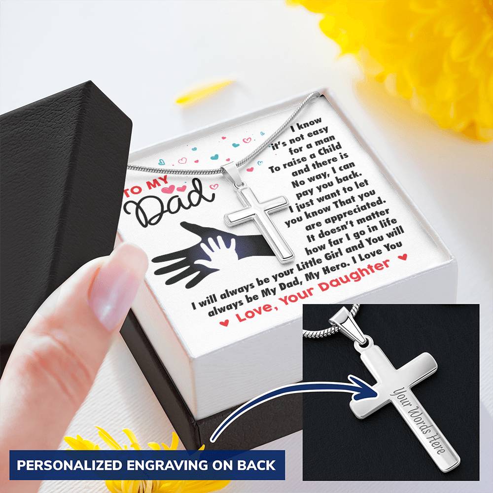 Gift For Dad - Cross Necklace Customize Engraved Cross Necklace