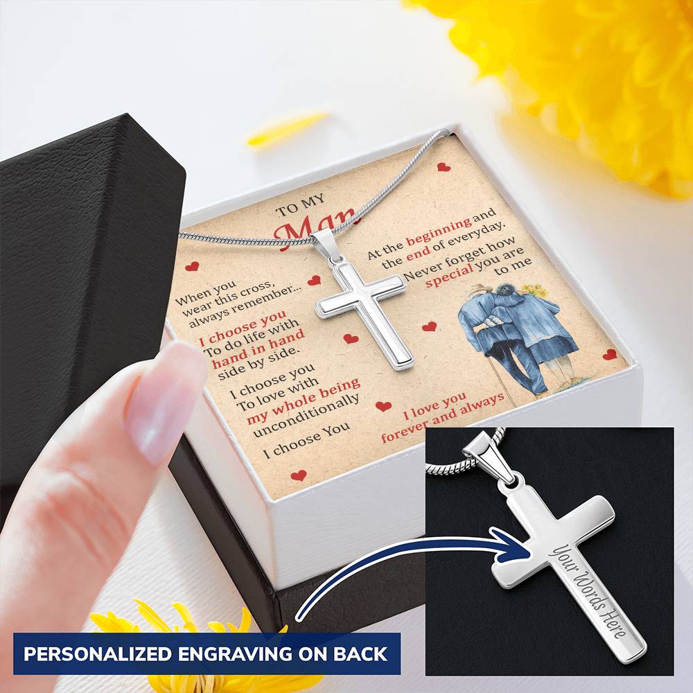 For Your Man - Love With My Whole Being 1 - Cross Customize Engraved Cross Necklace