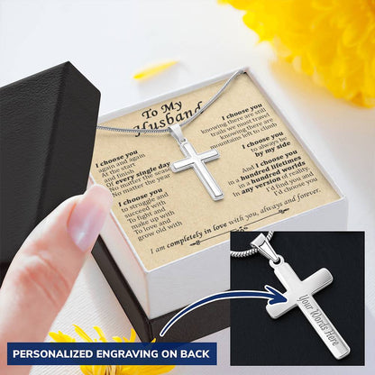 For Husband - The Start And Finish - Cross Customize Engraved Cross Necklace