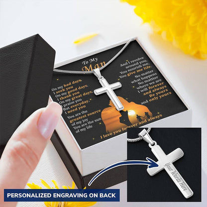 For Your Man - I Need You - Cross Customize Engraved Cross Necklace