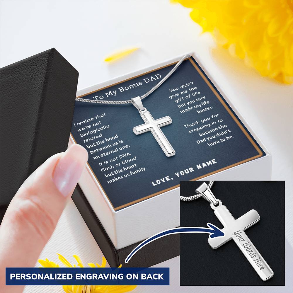 Bonus Dad Message 5 Customize Engraved Cross Necklace