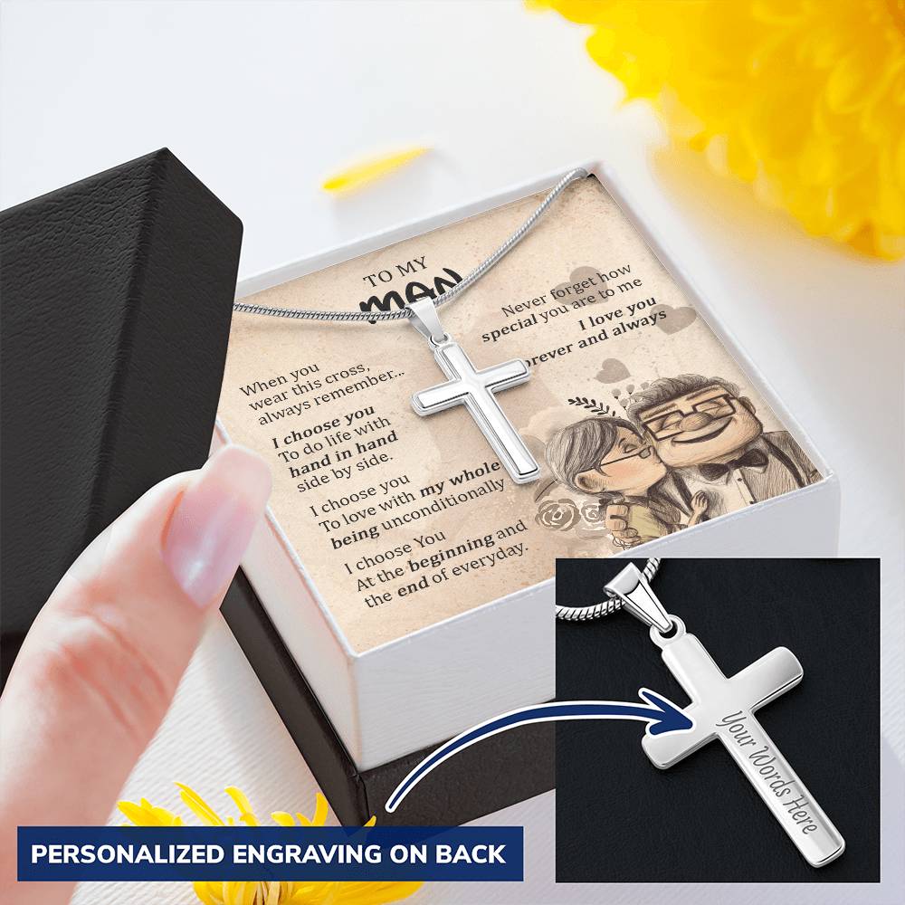 For Your Man - Love With My Whole Being - Cross Customize Engraved Cross Necklace