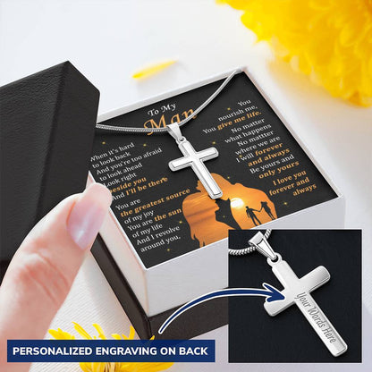 For Your Man - Afraid To Look Ahead - Cross Customize Engraved Cross Necklace