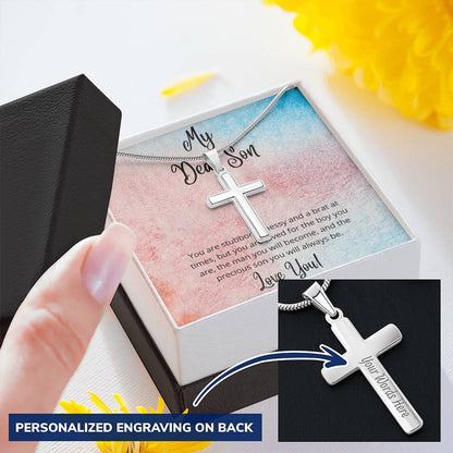 Always My Precious Son Customize Cross Necklace Customize Engraved Cross Necklace