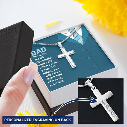 Dad Customize Cross Necklace With Message Card Gift For Father's Day. Customize Engraved Cross Necklace