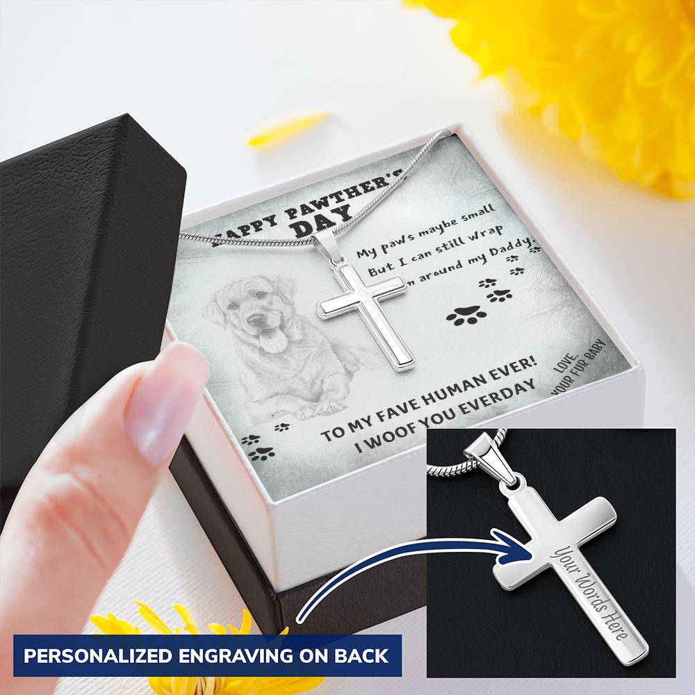 Dog Dad 6 Customize Engraved Cross Necklace