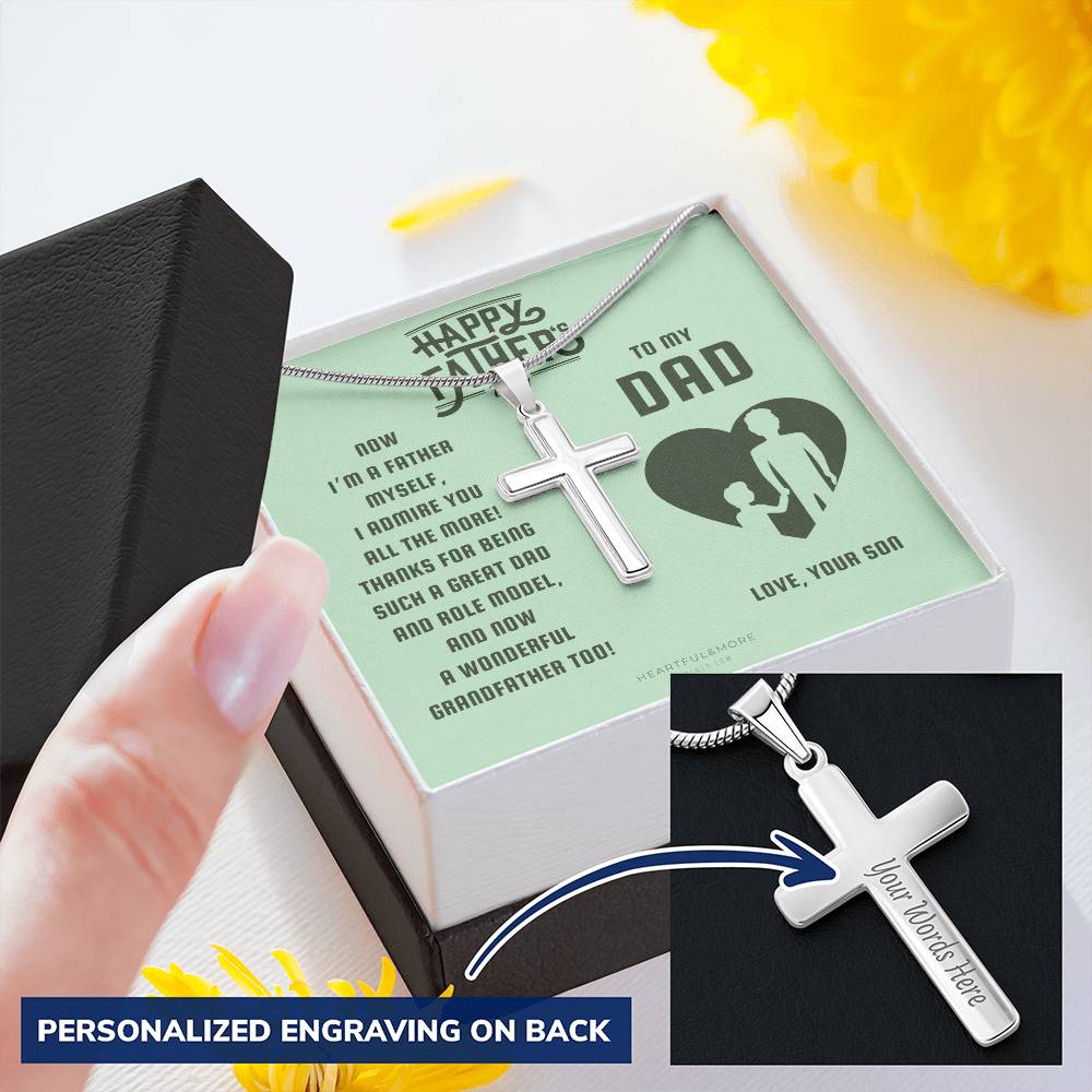 Gift For Dad On Father’S Day From Son Who Is A Father Father To Father Gift Dad Necklace From Son Cross Necklace Customize Engraved Cross Necklace