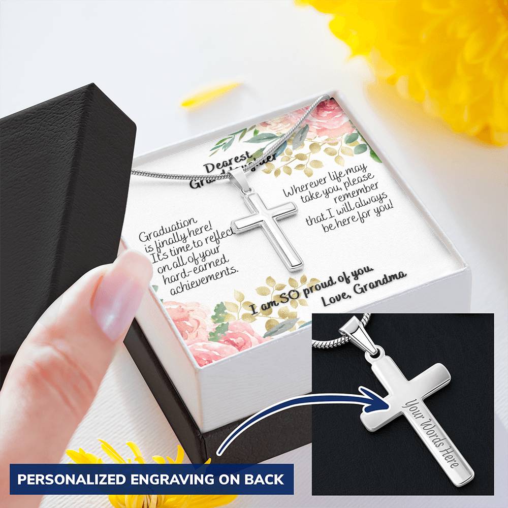 Dear Granddaughter Graduation Engravable Cross Necklace Customize Engraved Cross Necklace