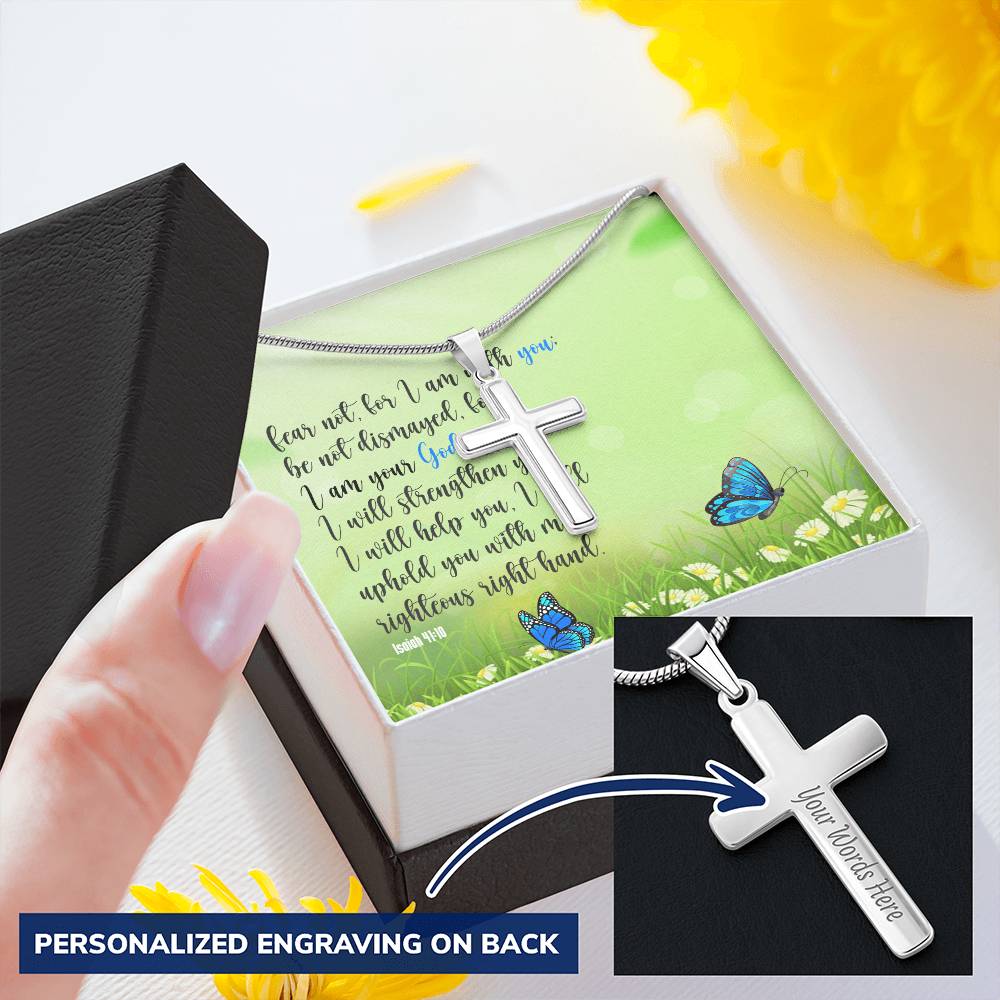 Fear Not For I Am With You Customize Engraved Cross Necklace