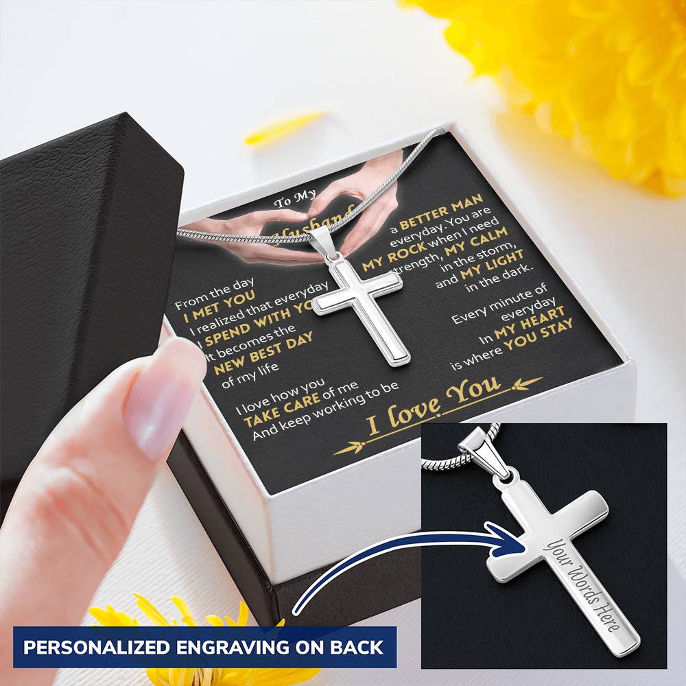 For Husband - Best Day - Cross Customize Engraved Cross Necklace