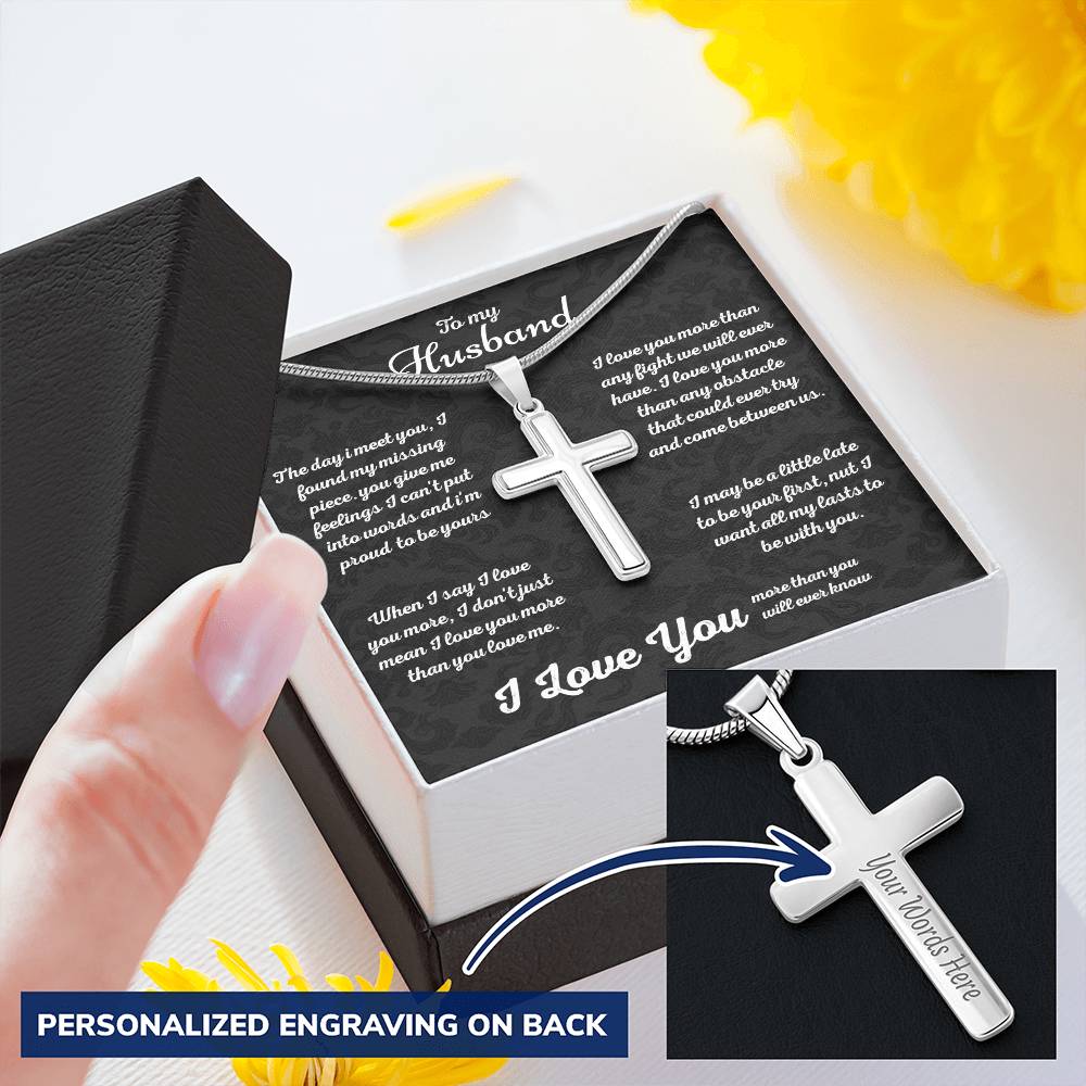 Gift For Husband  Special Occasion Gift For Husband. Customize Engraved Cross Necklace