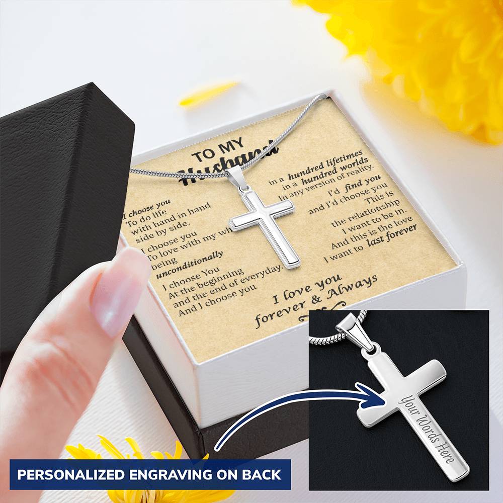 For Husband - Hundred Lifetimes - Cross Customize Engraved Cross Necklace