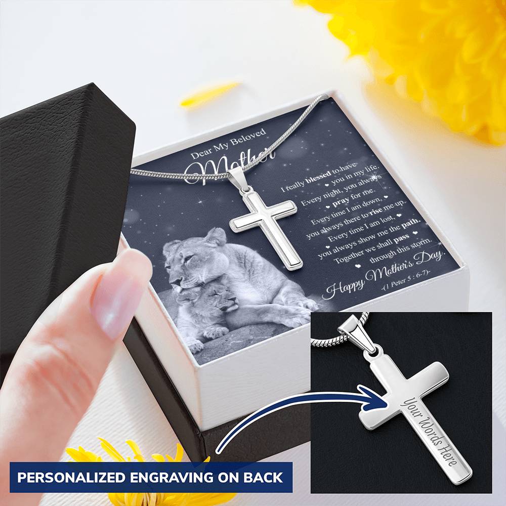 Dear My Beloved Mom - Blessed To Have You In My Life - Necklace Customize Engraved Cross Necklace