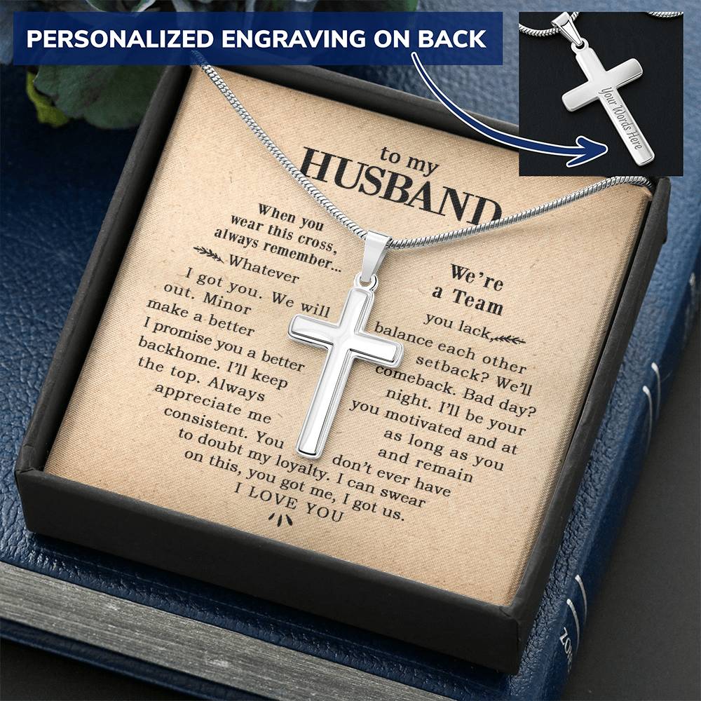 For Husband - Balance Each Other - Cross Customize Engraved Cross Necklace