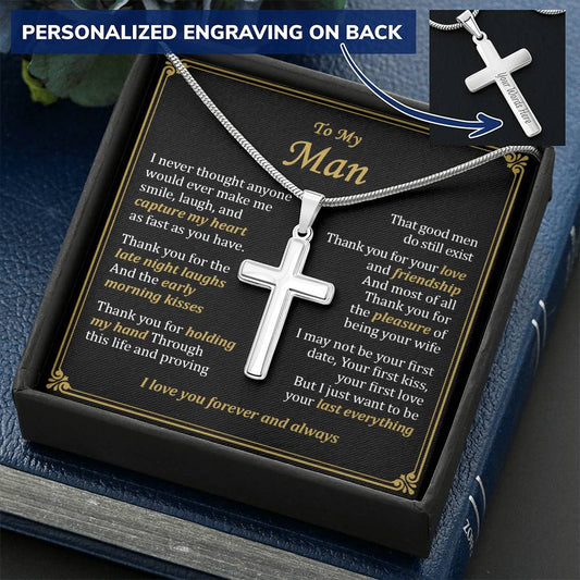 For Your Man - Late Night Laughs - Cross Customize Engraved Cross Necklace