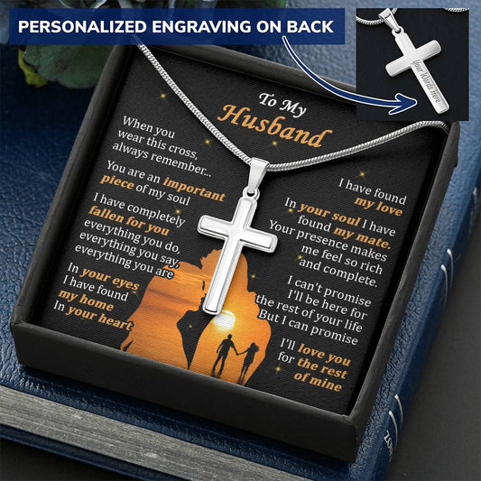 For Husband - Piece Of My Soul - Cross Customize Engraved Cross Necklace