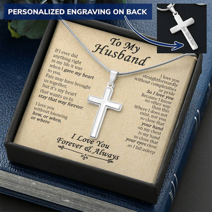 For Husband - Love You Straightforwardly - Cross Customize Engraved Cross Necklace