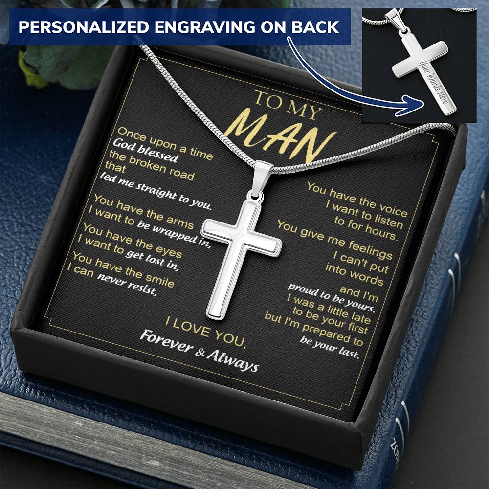 For Your Man - The Arms I Want To Be Wrapped In - Cross Customize Engraved Cross Necklace