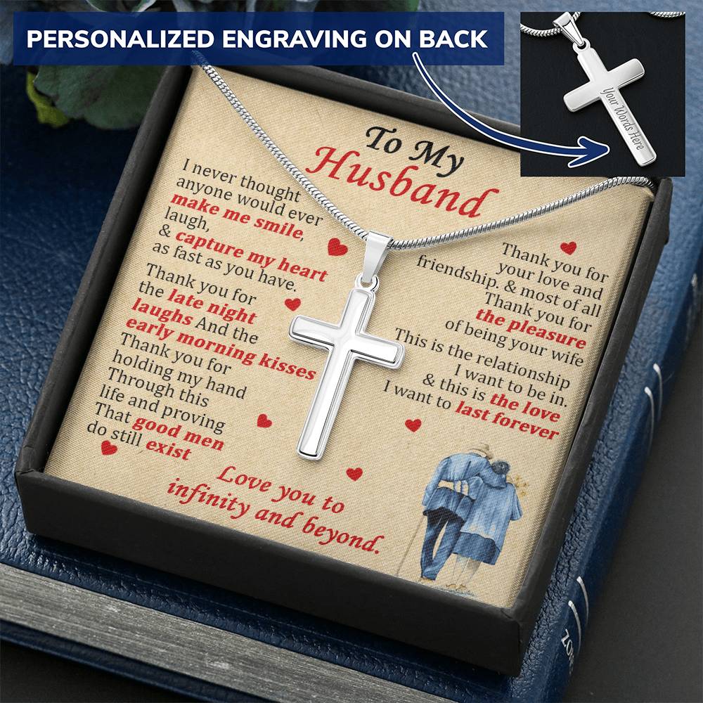 For Husband - Thank You For Your Love - Cross Customize Engraved Cross Necklace