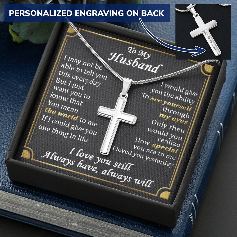 For Husband - The World - Cross Customize Engraved Cross Necklace