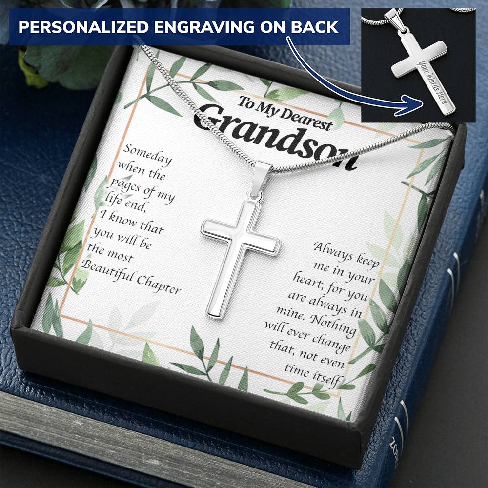 Dearest Grandson Beautiful Chapter Customize Engraved Cross Necklace