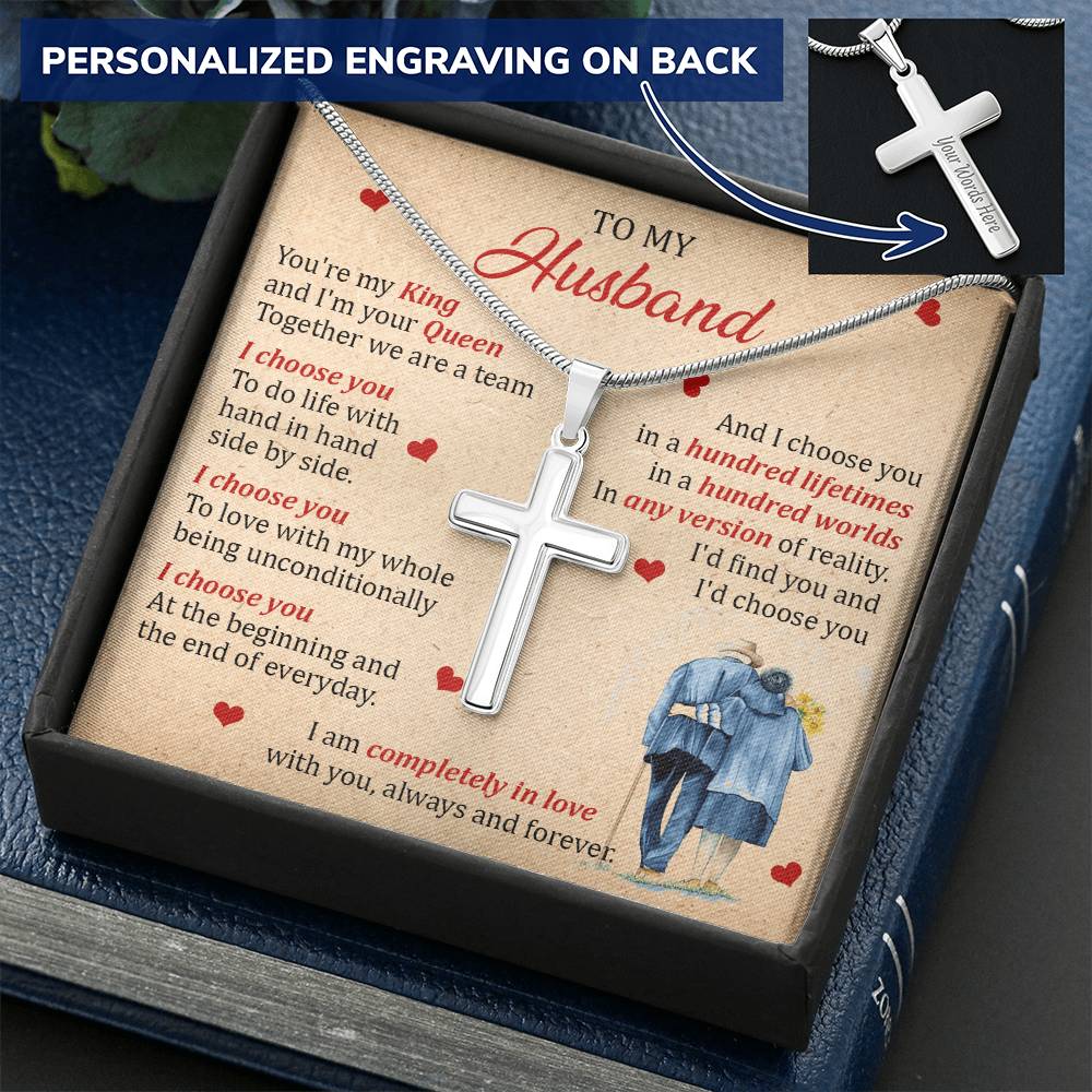 For Husband - The Beginning And The End - Cross Customize Engraved Cross Necklace