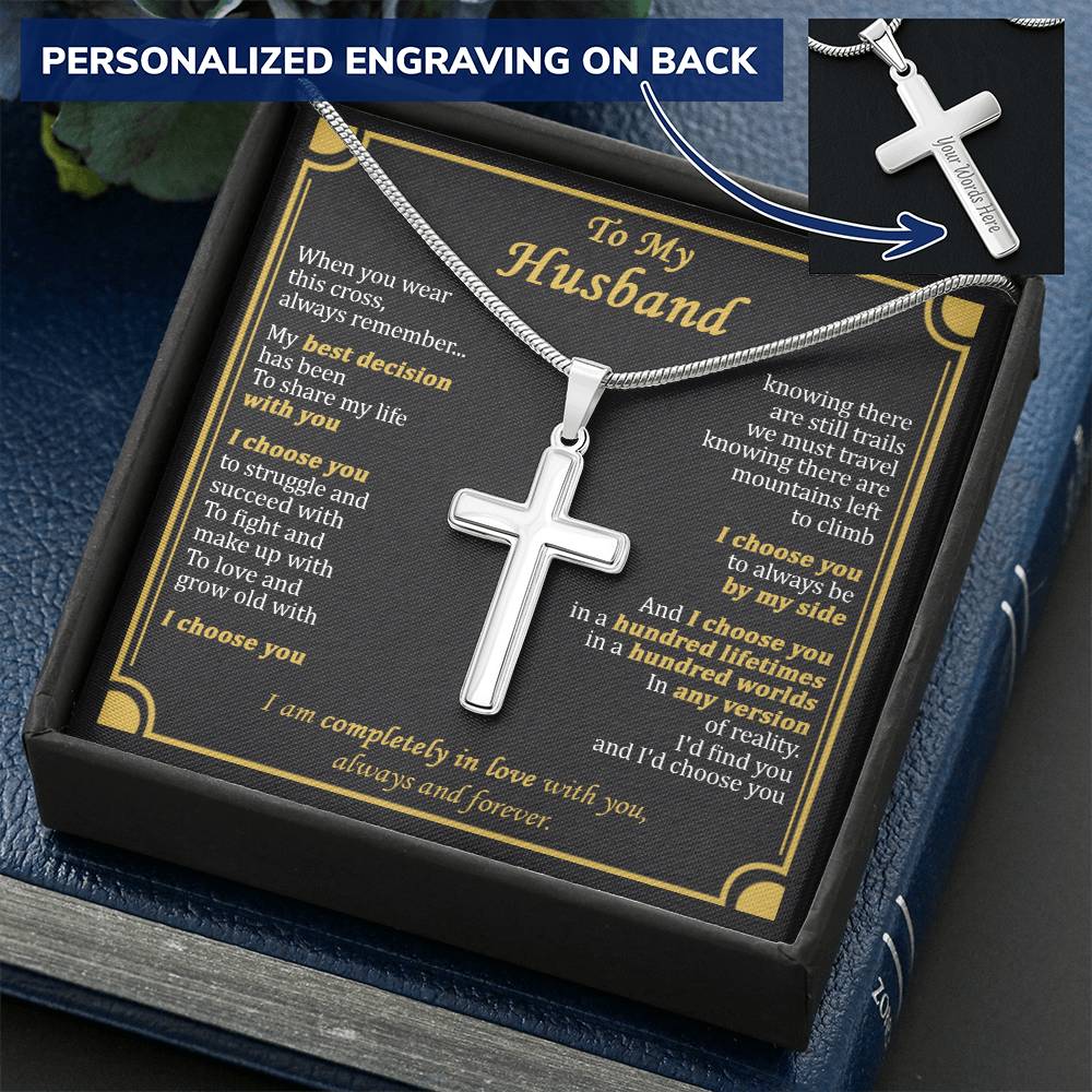 For Husband - Share My Life With You - Cross Customize Engraved Cross Necklace