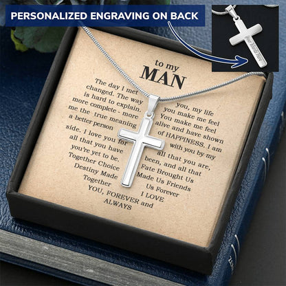 For Your Man - The Day I Met You 1 - Cross Customize Engraved Cross Necklace