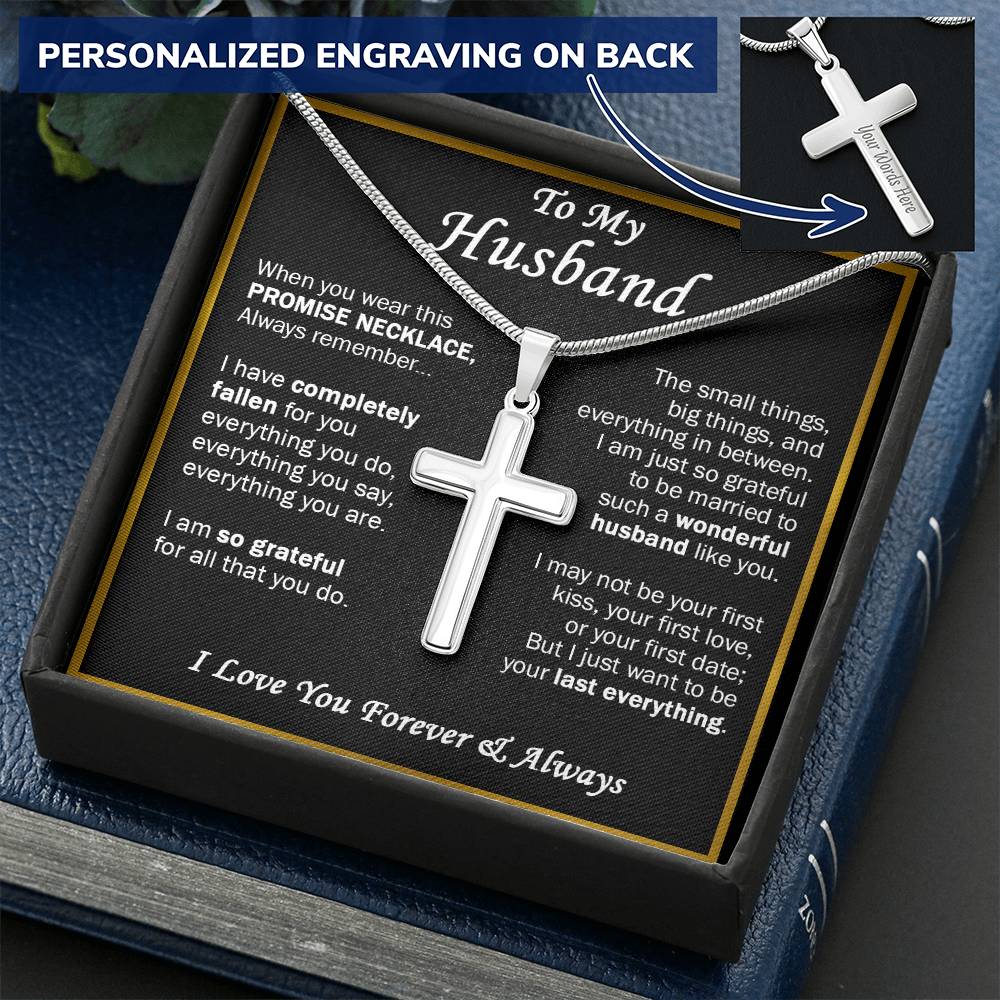 Gift For Husband - Small Things - Cross Customize Engraved Cross Necklace