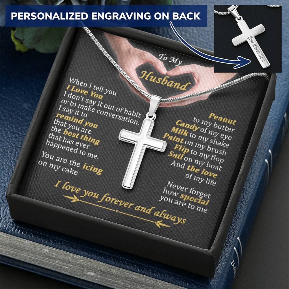 For Husband - Peanut To My Butter - Cross Customize Engraved Cross Necklace