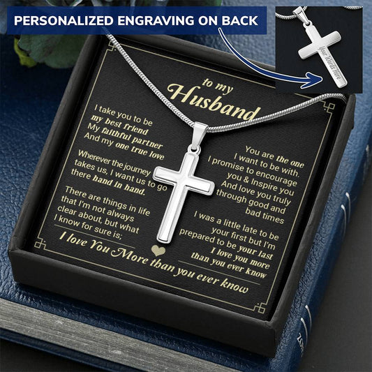 For Husband - Faithful Partner - Cross Customize Engraved Cross Necklace