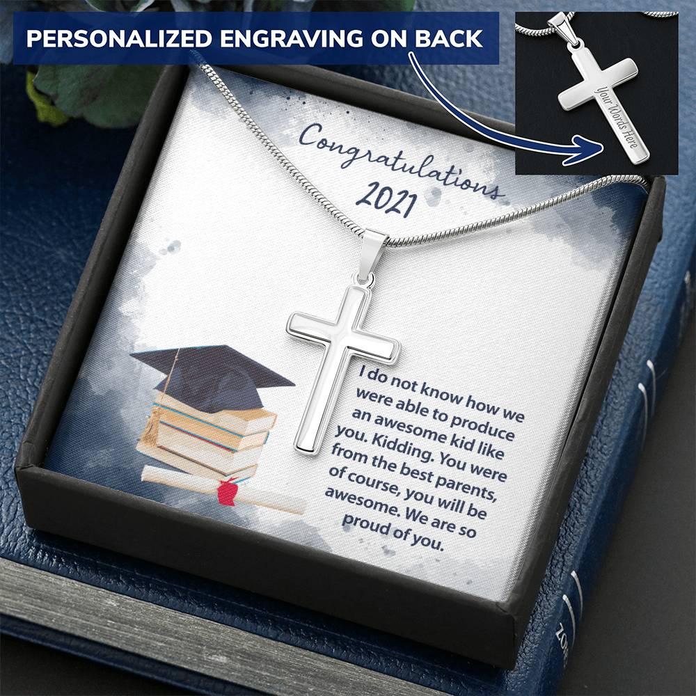 Awesome Kid Graduation Necklace Customize Engraved Cross Necklace