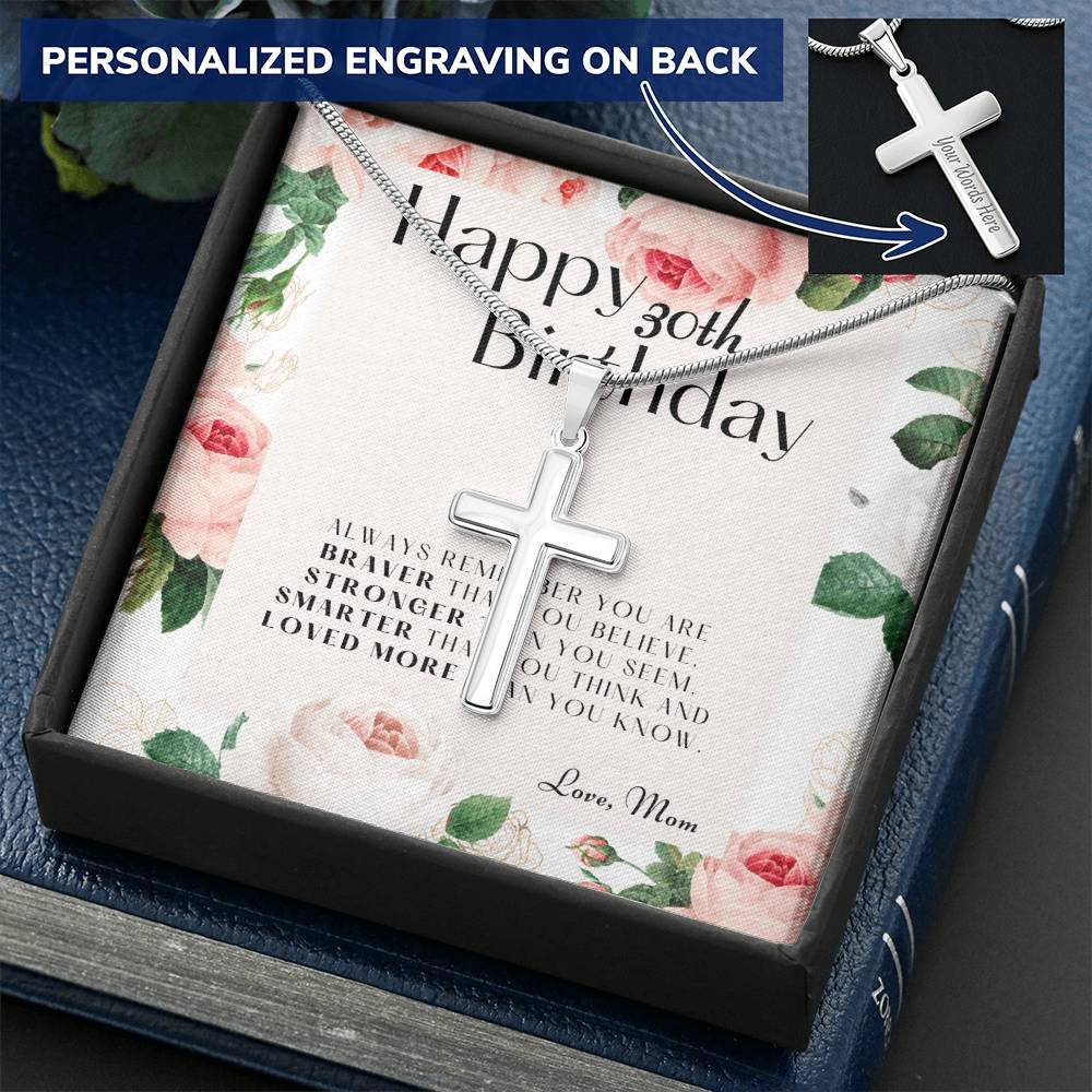 30Th Birthday Gifts For Daughter  Necklace For Daughter  3 Decade Jewelry  30 Years Old Customize Engraved Cross Necklace