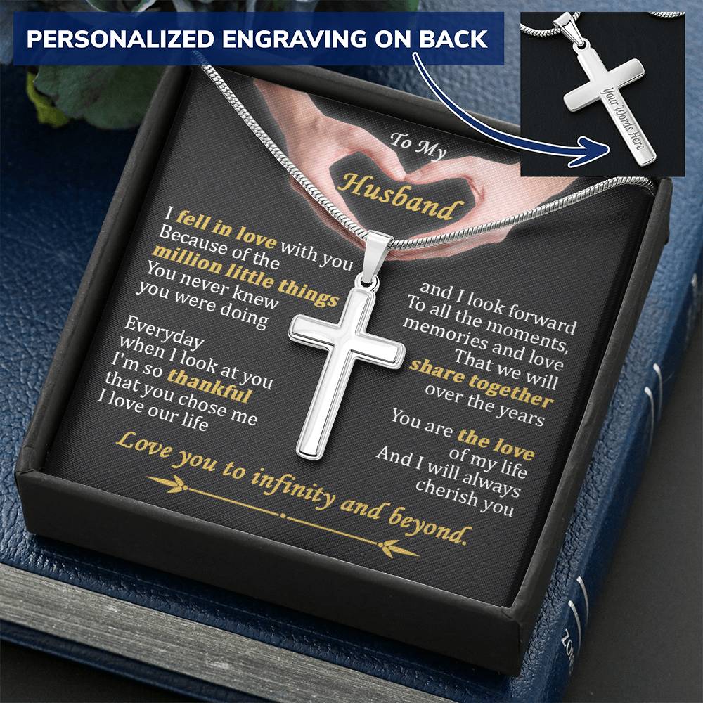 For Husband - Memories And Love - Cross Customize Engraved Cross Necklace