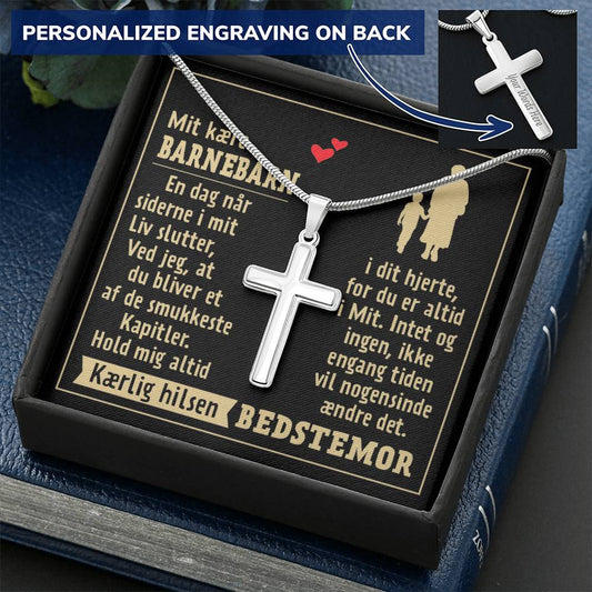 Gave Til Barnebarn - Korshalskæde Customize Engraved Cross Necklace