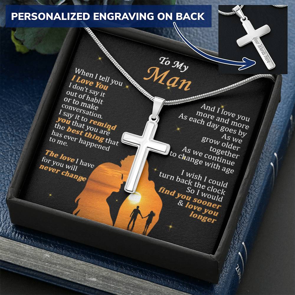 For Your Man - The Love I Have For You - Cross Customize Engraved Cross Necklace