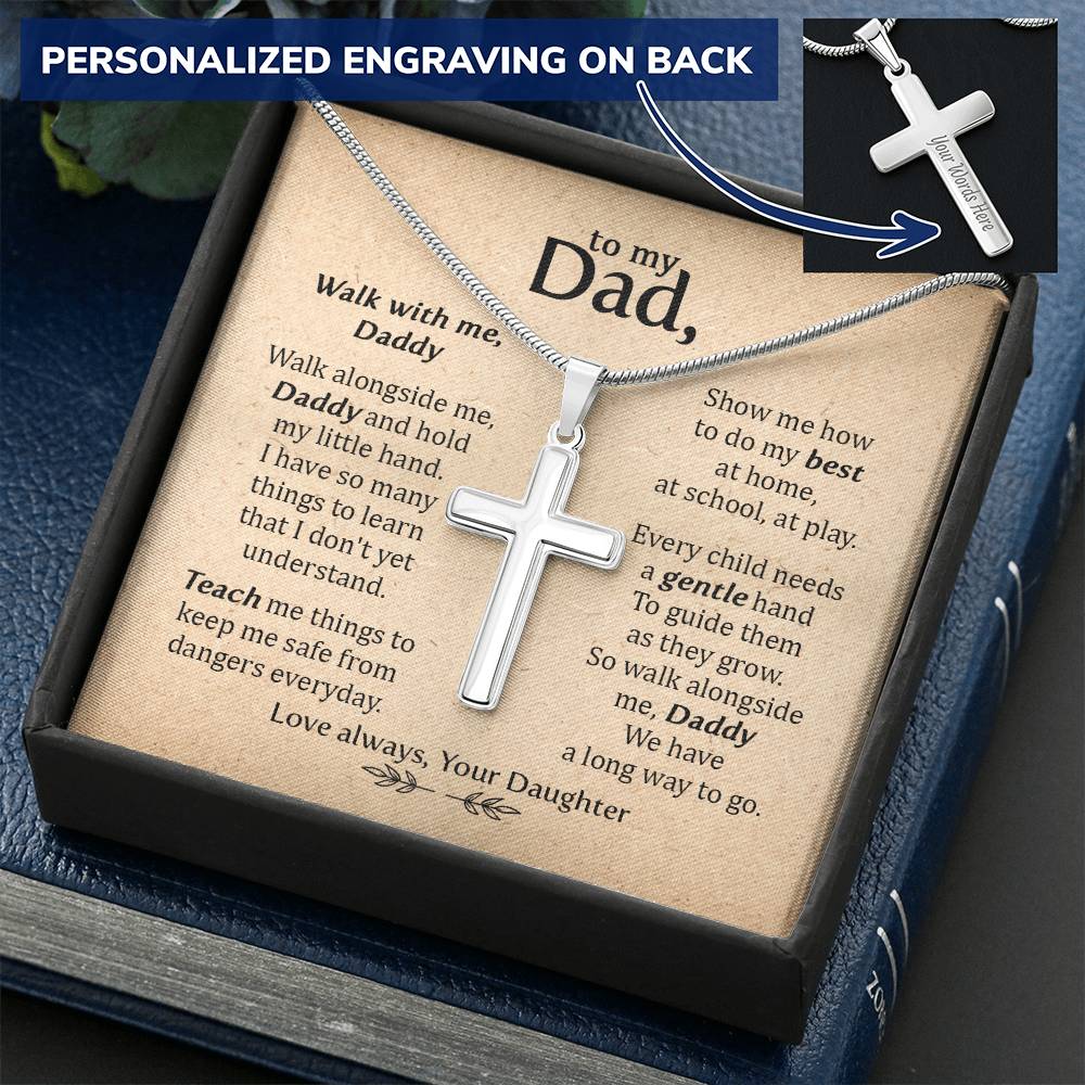 For Dad - We Have A Long Way To Go - Cross Customize Engraved Cross Necklace