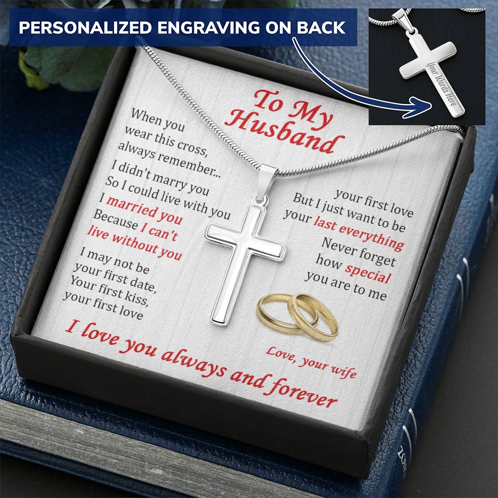 For Husband - Live With You - Cross Customize Engraved Cross Necklace
