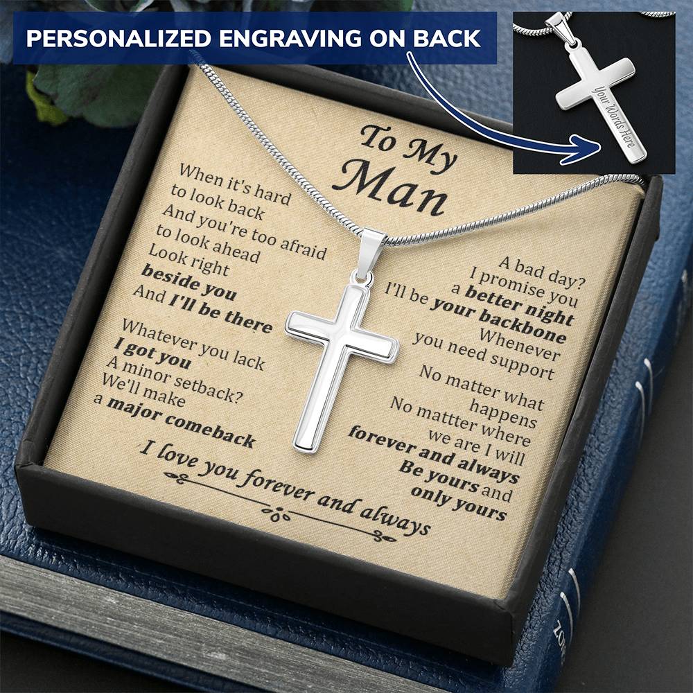 For Your Man - Look Ahead - Cross Customize Engraved Cross Necklace