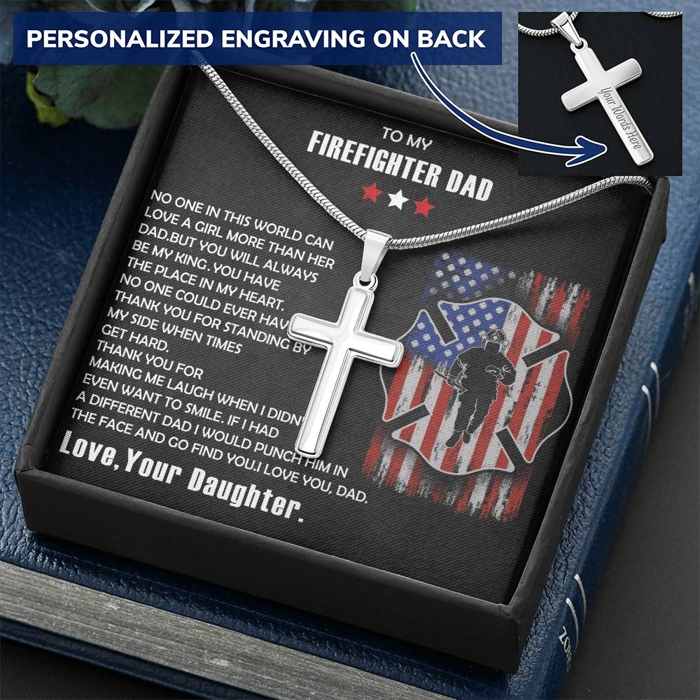 Firefighter Dad Gift-Firefighter Dad Cross Necklace-Father's Day Gift For Firefighter Customize Engraved Cross Necklace
