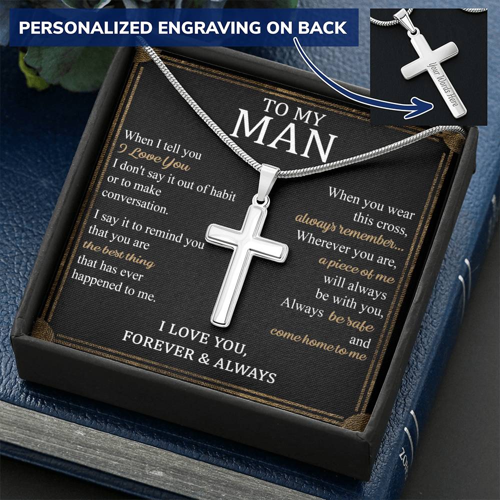 For Your Man - You Are The Best Thing - Cross Customize Engraved Cross Necklace