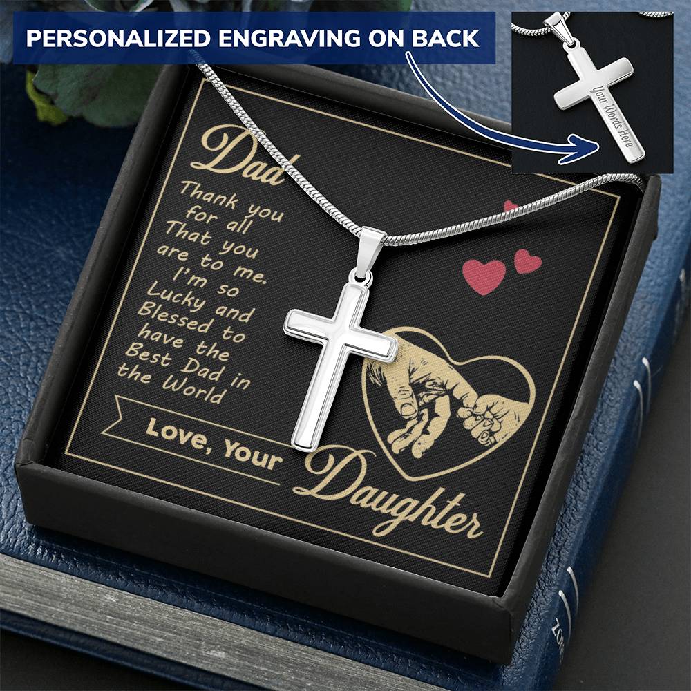 Gift For Dad - Cross Necklace 1 Customize Engraved Cross Necklace