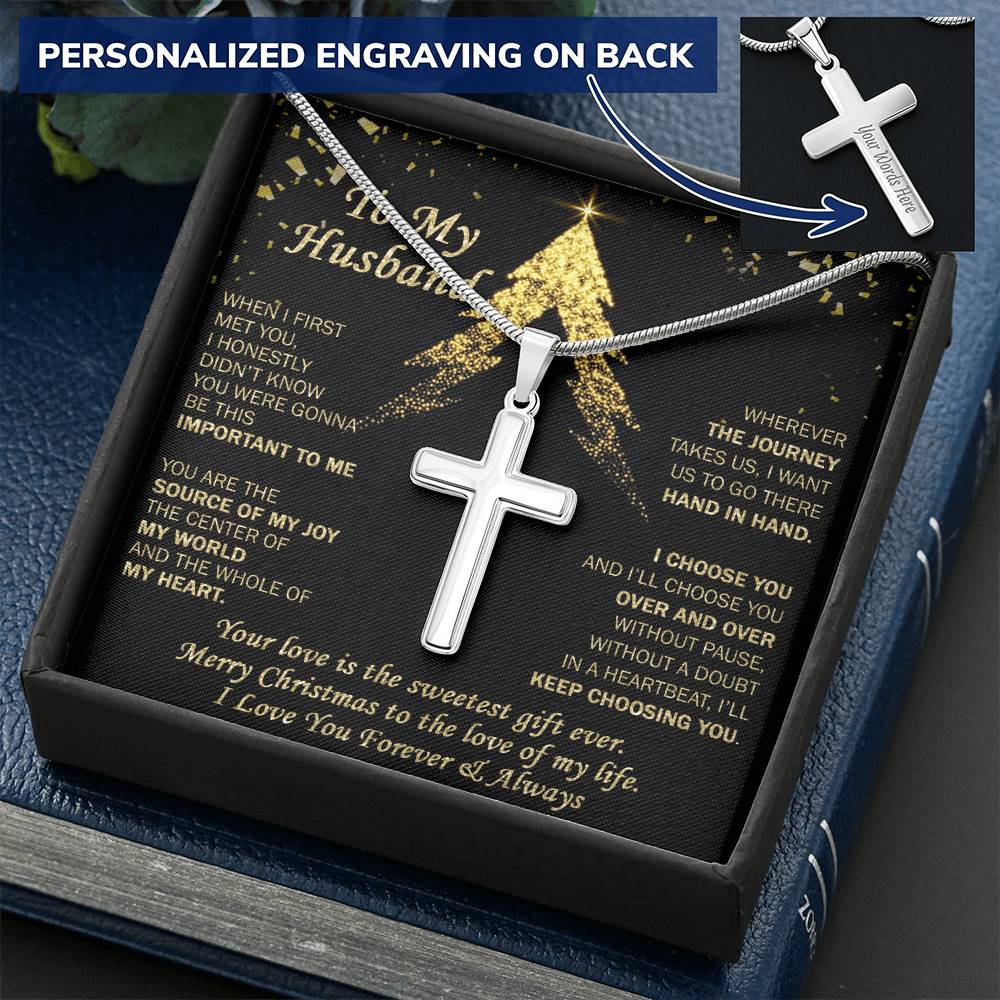 Gift For Husband - Sweetest Gift Ever - Cross Customize Engraved Cross Necklace
