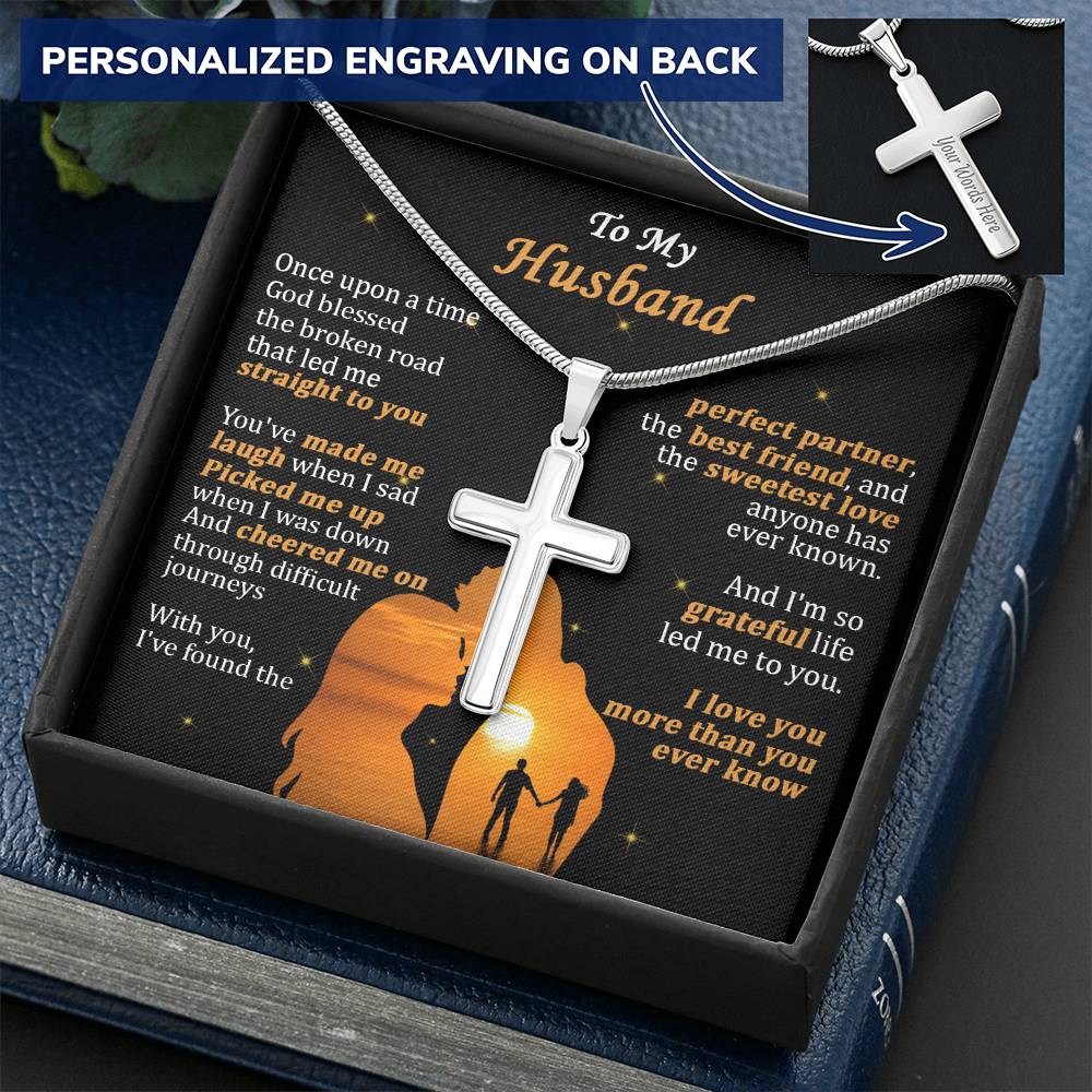 For Husband - When I Sad - Cross Customize Engraved Cross Necklace