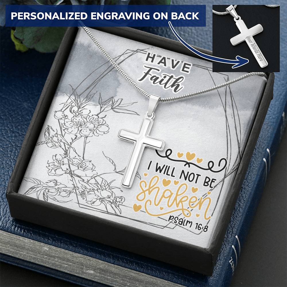 Dad To Son Gifts - I Will Not Be Shaken Customize Engraved Cross Necklace