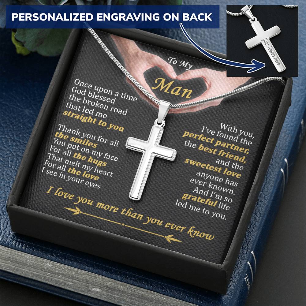 For Your Man - The Hugs - Cross Customize Engraved Cross Necklace