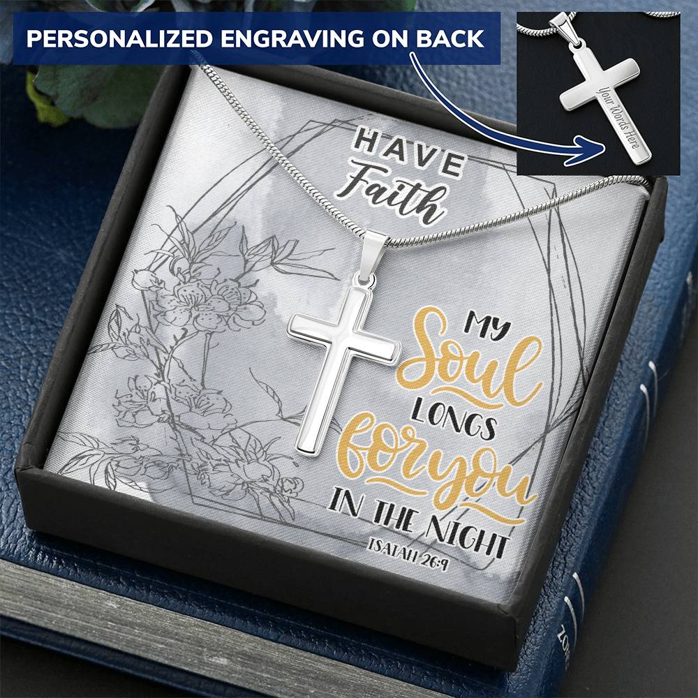 Dad To Son Gifts - My Soul Longs For You In The Night Customize Engraved Cross Necklace